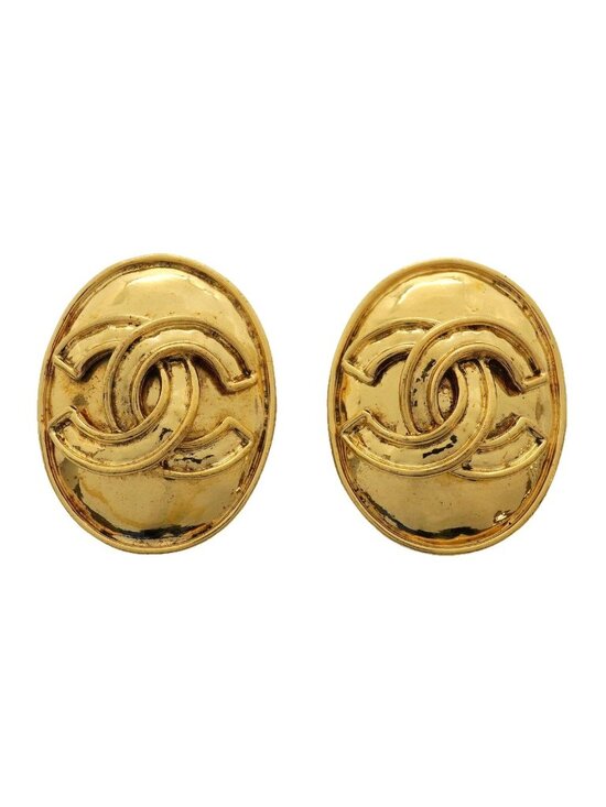 Chanel Jewelry - Chanel Earrings Vintage CC Logo Oval Gold Plated